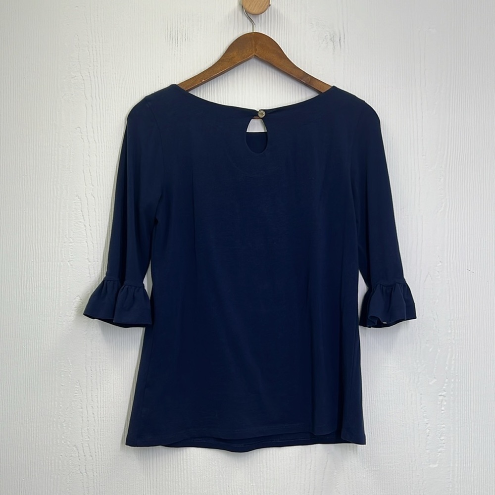 Lilly Pulitzer - Fontaine Navy Blue Bell Sleeves Boatneck Button Closure Top S - Picture 10 of 11